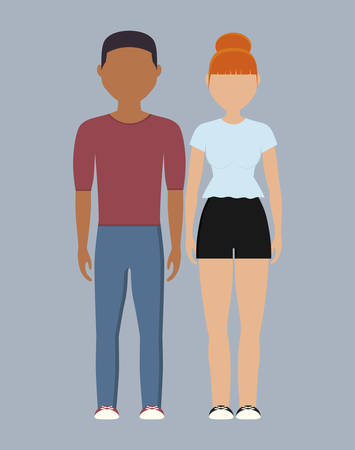 young couple wearing casual clothes over blue background. colorful design. vector illustrationのイラスト素材
