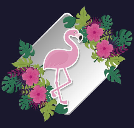 tropical flowers and flamingo icon over blue background. colorful design. vector illustrationのイラスト素材