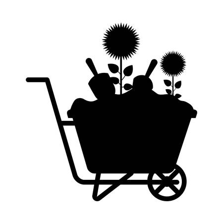 wheelbarrow with beautiful flower icon over white background. vector illustrationのイラスト素材