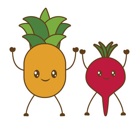 pineapple and beetroot cartoon icon over white background. colorful design. vector illustrationのイラスト素材