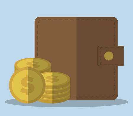 wallet and golden coins icon over blue background. colorful design. vector illustrationのイラスト素材