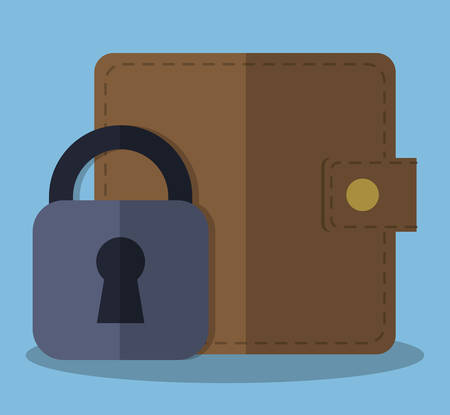 security padlock and wallet icon over blue background. colorful design. vector illustrationのイラスト素材