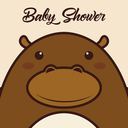 baby shower card with  hippopotamous animal icon over white  background. colorful design. vector illustrationのイラスト素材