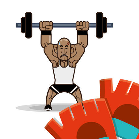 bodybuilder fitness dumbbell and gloves vector illustrationのイラスト素材