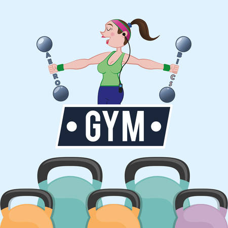 gym woman trainer dumbbell poster vector illustrationのイラスト素材