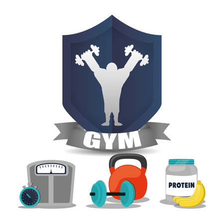 gym man weight food chronometer label vector illustration eps 10のイラスト素材