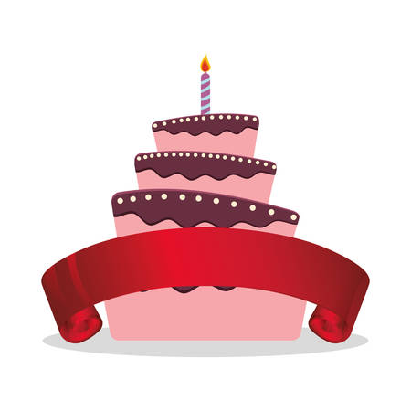 cake birthday candle and red ribbonのイラスト素材