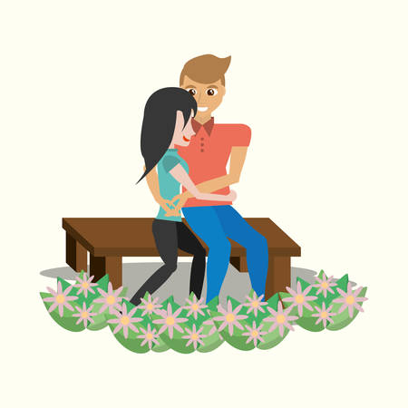 couple sitting lovely embracing garden vector illustration eps 10のイラスト素材