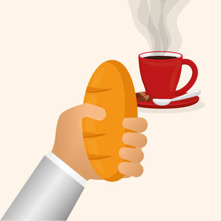 hand holding bread coffee cup dessert vector illustrationのイラスト素材