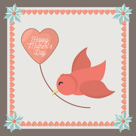 happy mothers day card greeting bird heart balloon vector illustrationのイラスト素材