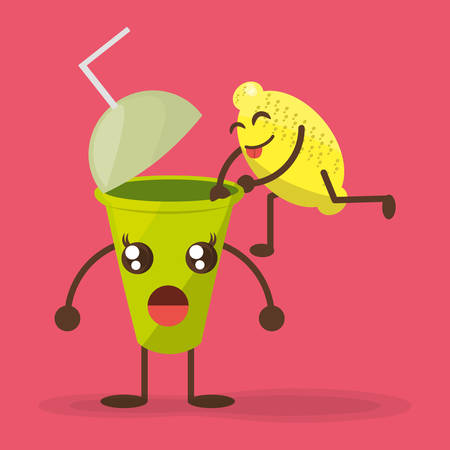 cup and lemon emoticons vector illustrationのイラスト素材
