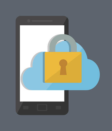 Smartphone cloud and padlock icon. Security system warning and protection theme. Colorful design. Vector illustrationのイラスト素材