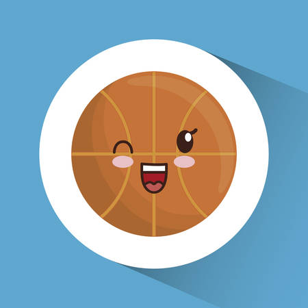 kawaii basketball ball icon over blue background. colorful design. vector illustrationのイラスト素材