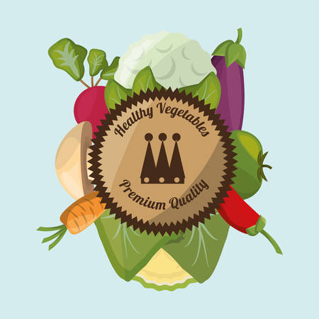 healthy vegetables fresh harvest labelのイラスト素材