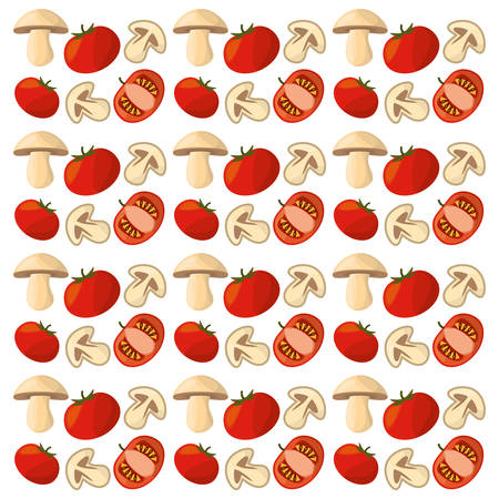 tomato mushroom vegetables fresh seamless patternのイラスト素材