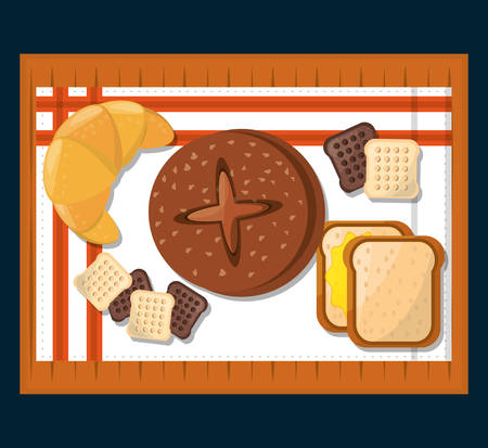 bakery products breads croissant over tableのイラスト素材