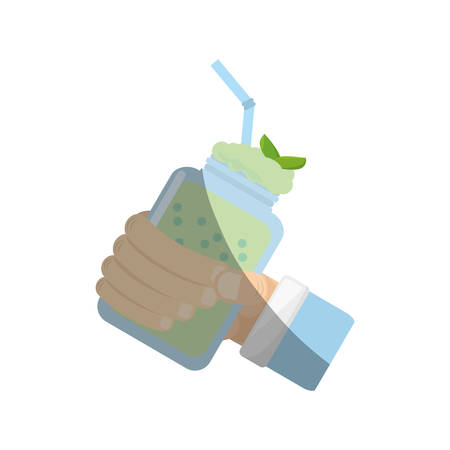 hand holding smoothie mint fresh drink vector illustration eps 10のイラスト素材