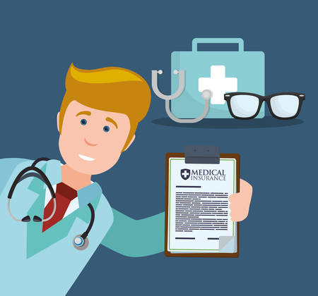 doctor stethoscope kit first aid glasses clipboard vector illustration eps 10のイラスト素材