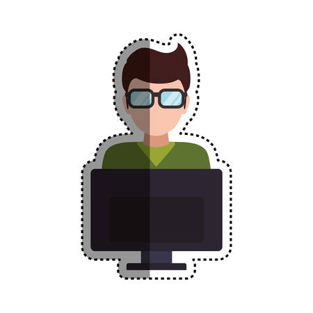 man faceless glasses computer icon illustrationのイラスト素材
