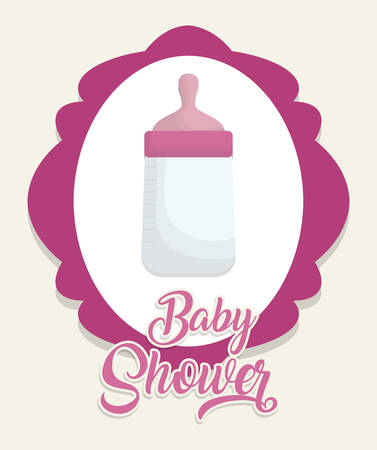 Baby shower card with bottle icon over white background. colorful design. vector illustrationのイラスト素材