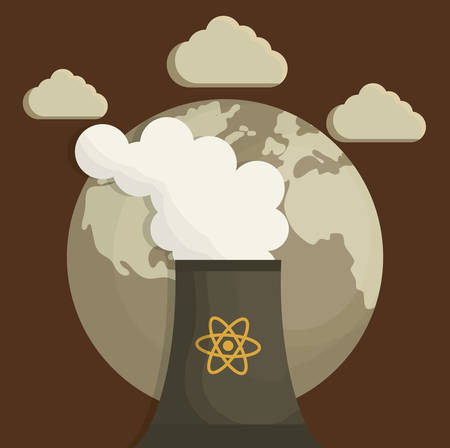 Nuclear plant and earth planet icon over brown background.のイラスト素材