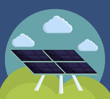 Solar panel icon over blue background.のイラスト素材
