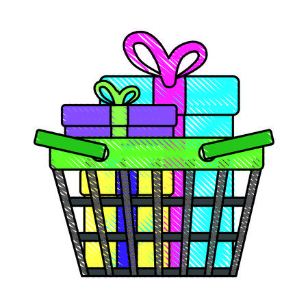 shopping basket with gift boxes icon over white background. colorful design. vector illustrationのイラスト素材