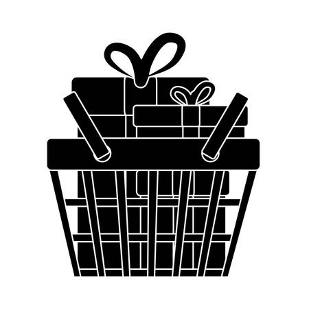 shopping basket with gift boxes icon over white background. vector illustrationのイラスト素材