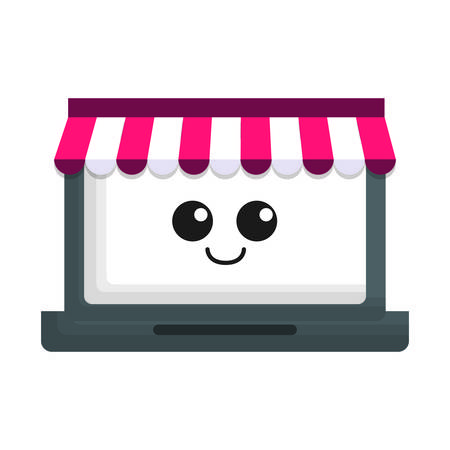 kawaii laptop computer icon over white background. colorful design. vector illustrationのイラスト素材