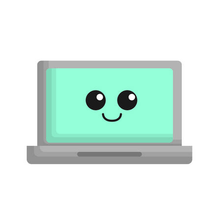 kawaii laptop computer icon over white background. colorful design. vector illustrationのイラスト素材