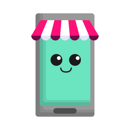 kawaii smartphone icon over white background. vector illustrationのイラスト素材