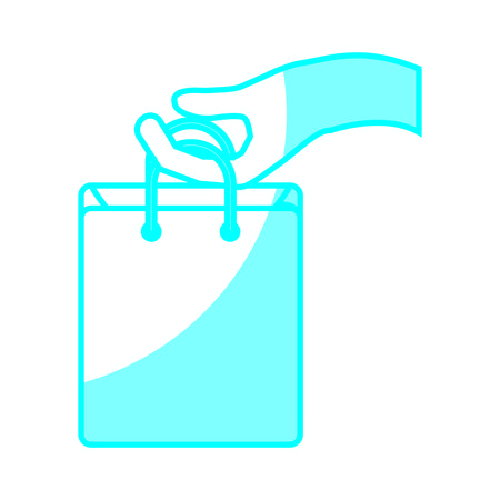 hand holding a shopping bag icon over white background. vector illustrationのイラスト素材