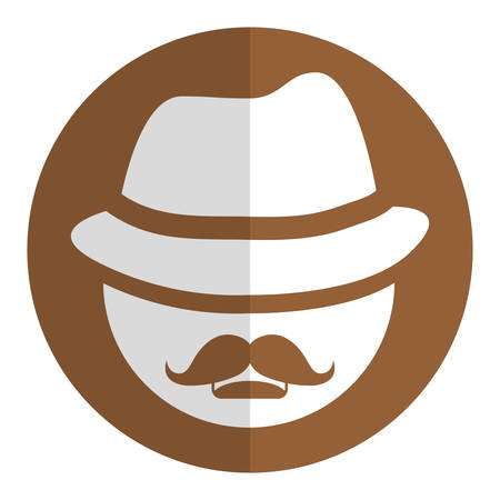 man with mustache and hat icon over brown circle and white background. vector illustrationのイラスト素材