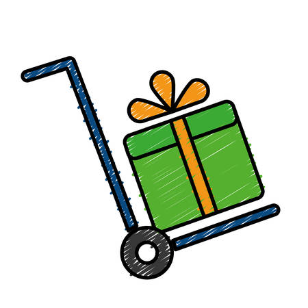 handcard with gift box icon over white background. vector illustrationのイラスト素材