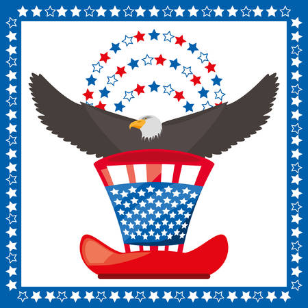 eagle and american hat patriotic symbol, vector illustrationのイラスト素材