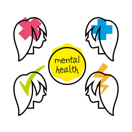 women silhouette with different mentality brain, vector illustration,のイラスト素材