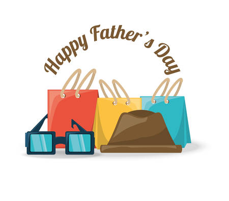 fathers day decoration with gifts, hat and glasses, vector illustrationのイラスト素材