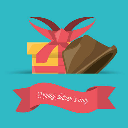fathers day ribbon with gift and hat, vector illustrationのイラスト素材