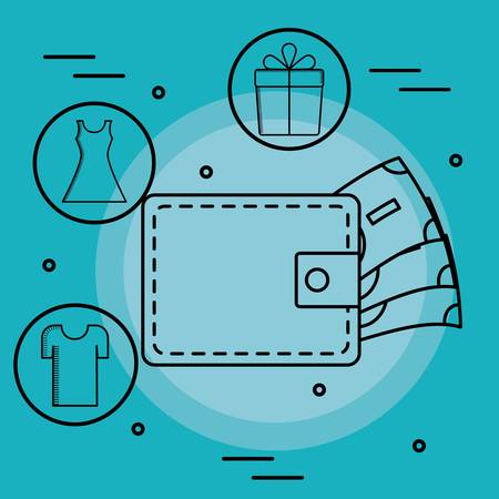 wallet and shopping related icons around over blue background. vector illustrationのイラスト素材