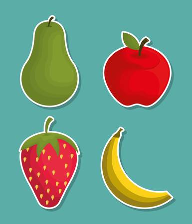healthy fruits, nutrition related icons over blue background. colorful design. vector illustrationのイラスト素材