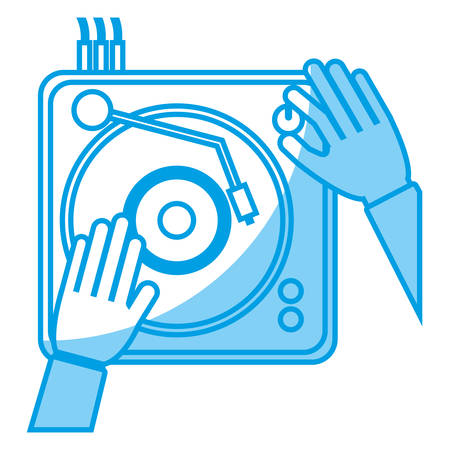 hands and dj turntable icon over white background. vector illustrationのイラスト素材