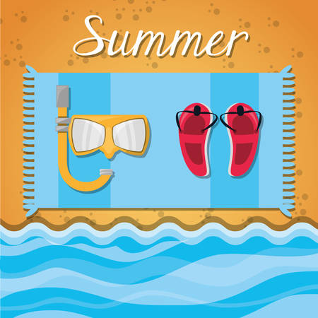 set summer icon over sand and beach, vector illustrationのイラスト素材