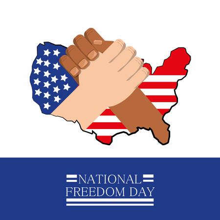 hands together with flag celebrating national freedom day, vector illustrationのイラスト素材