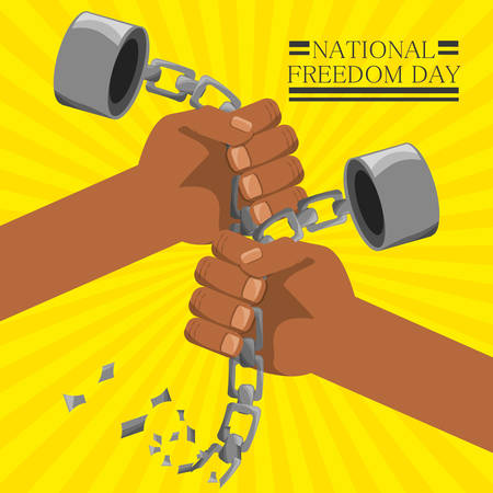hands broken of chain to celebrate freedom day, vector illustrationのイラスト素材