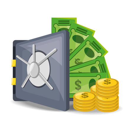 open safe with a lot of money saved, vector illustrationのイラスト素材