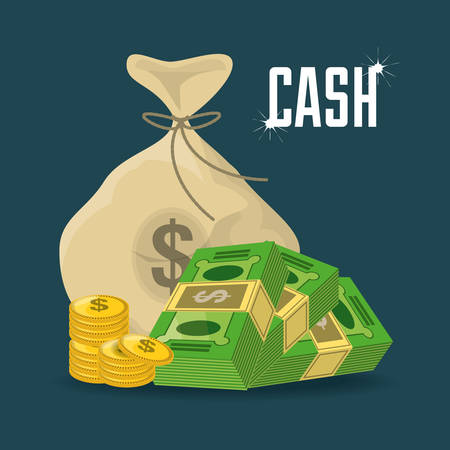 Money bag, bills, and coins over blue background, vector illustrationのイラスト素材