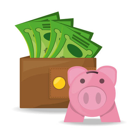 wallet with money and piggy bank concept over white background, vector illustrationのイラスト素材