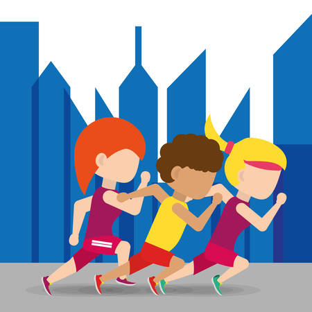 athletes running in competition championship around the city, vector illustrationのイラスト素材