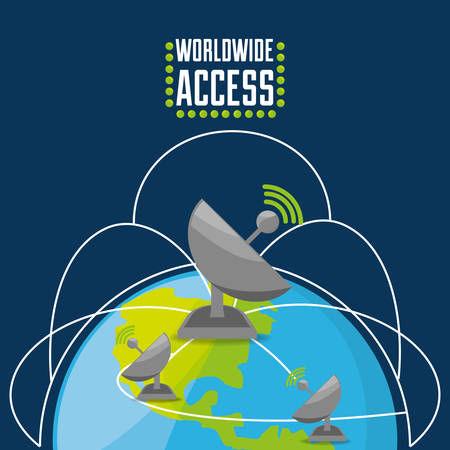 satellite over world, connectivity concept, vector illustrationのイラスト素材