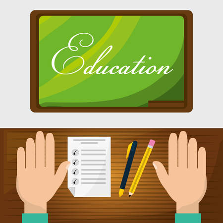 class board with student doing test, vector illustrationのイラスト素材